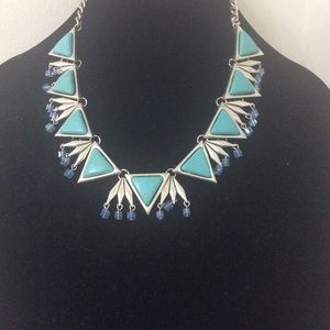 Multi turquoise and metal bar link drop necklace s